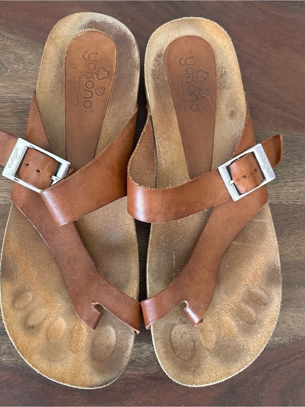 Yokono Brown Leather Sandals Cork Slides Toe Ring Women’s 9 Flip Flop Shoes